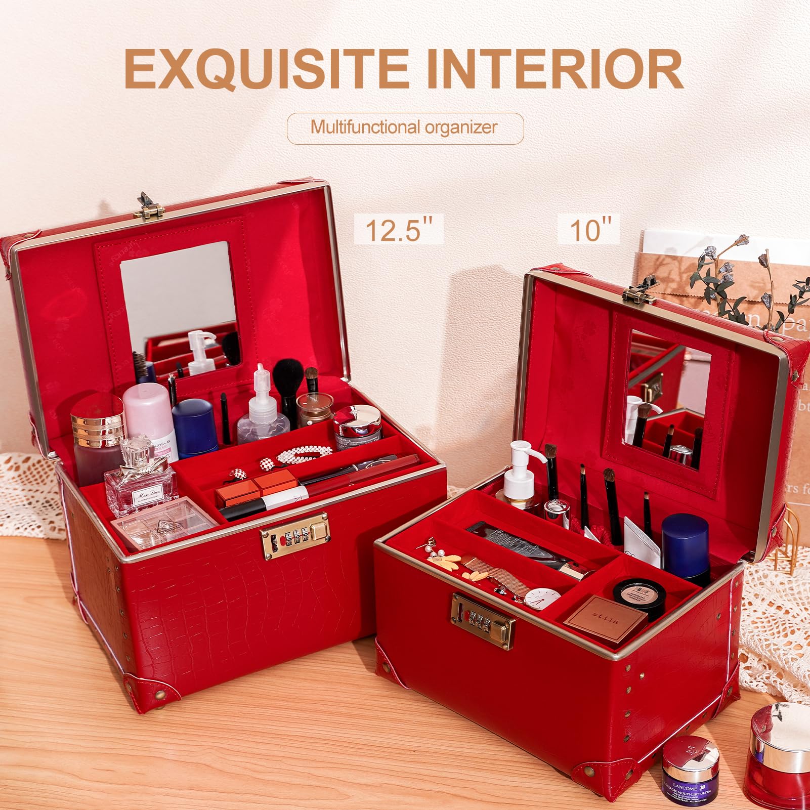 Amazon.com : urecity Vintage Makeup Train Case, Red Artificial